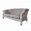 Benjara Kai Sofa- 7 Pillows- Tufted Ivory Fabric- Scrolled- White- 99 Inch
