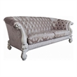 Benjara Kai Sofa- 7 Pillows- Tufted Ivory Fabric- Scrolled- White- 99 Inch
