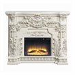 Benjara Rox LED Electric Fireplace- 62 Inch- Resin Details- Antique White Wood