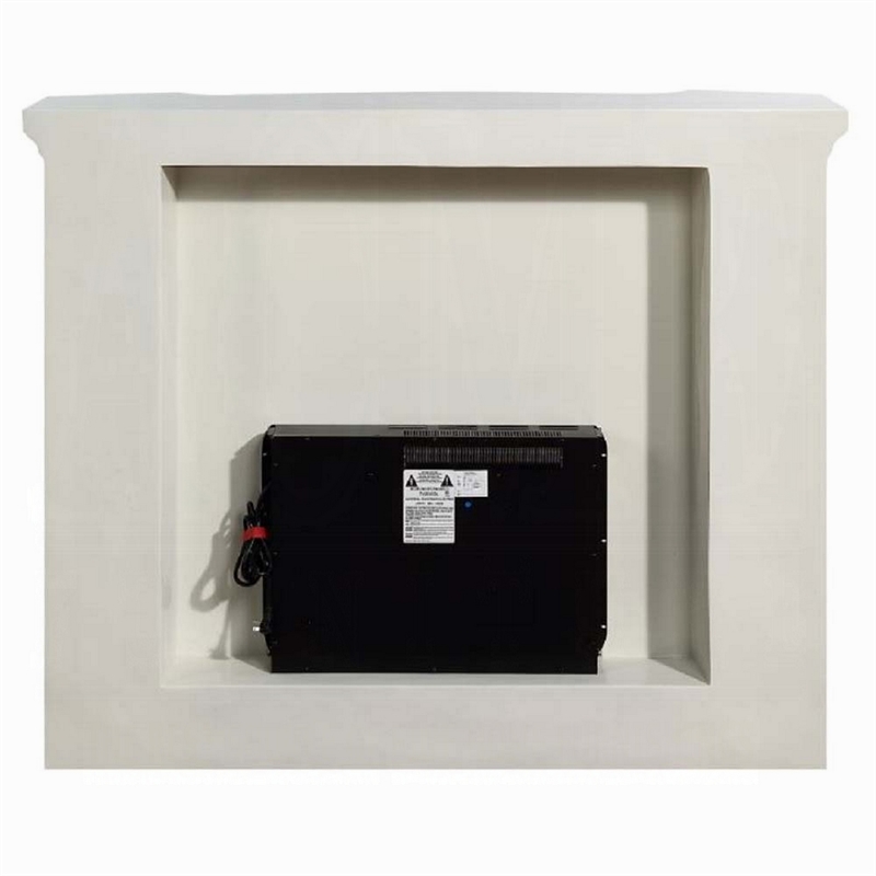 Benjara Rox LED Electric Fireplace- 62 Inch- Resin Details- Antique White Wood