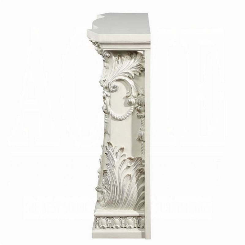 Benjara Rox LED Electric Fireplace- 62 Inch- Resin Details- Antique White Wood