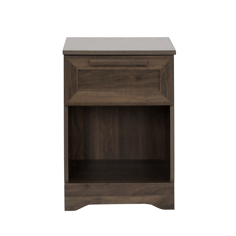Benjara Vinie Nightstand with 1 Drawer and Open Shelf- Modern Walnut Brown