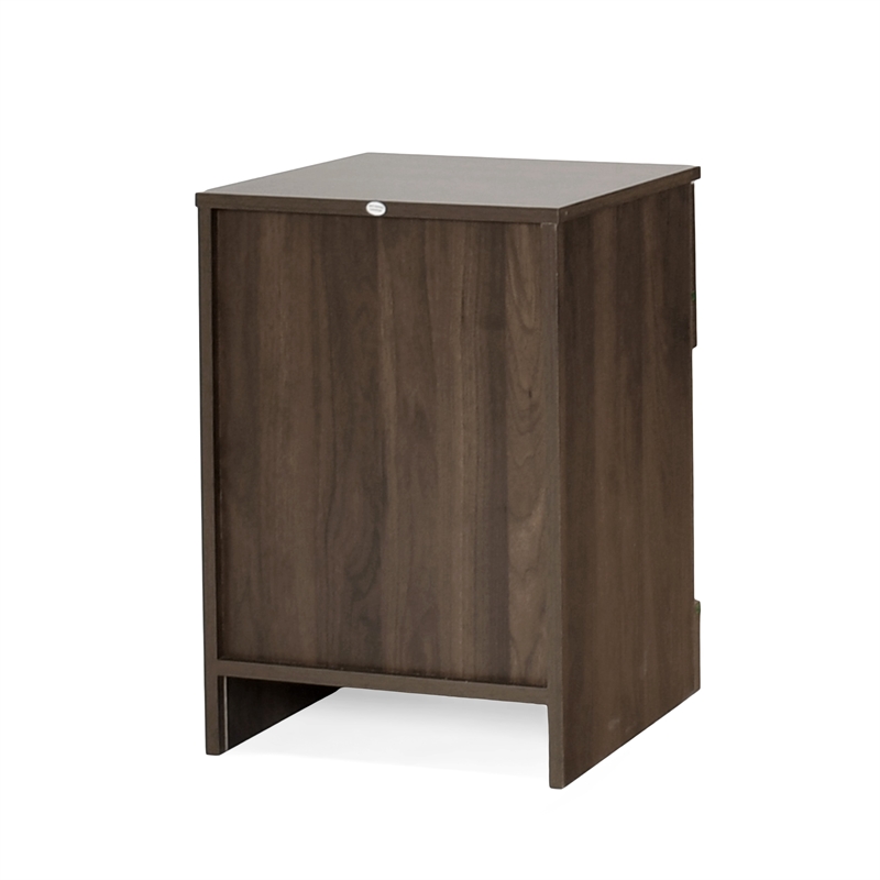 Benjara Vinie Nightstand with 1 Drawer and Open Shelf- Modern Walnut Brown
