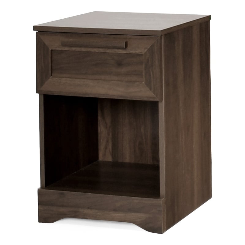 Benjara Vinie Nightstand with 1 Drawer and Open Shelf- Modern Walnut Brown