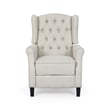 Benjara Push Back Recliner- Dark Brown Birch Wood- Beige Button Tufted Fabric