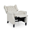 Benjara Push Back Recliner- Dark Brown Birch Wood- Beige Button Tufted Fabric