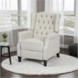 Benjara Push Back Recliner- Dark Brown Birch Wood- Beige Button Tufted Fabric