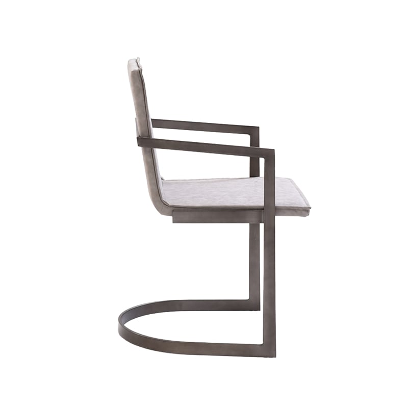Benjara Jegy Dining Chair- Padded Washed Gray Faux Leather- Cantilever Base