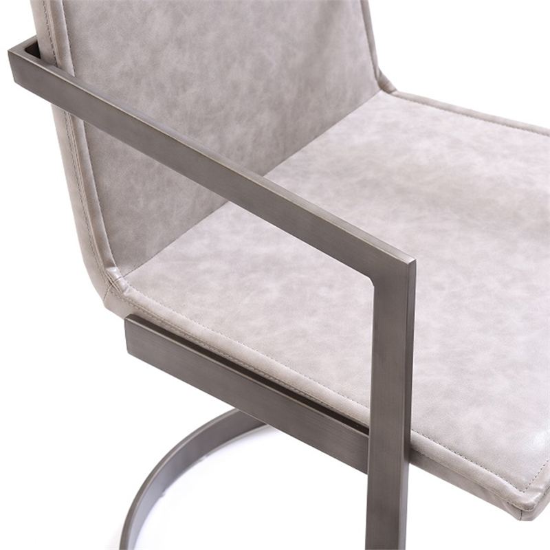Benjara Jegy Dining Chair- Padded Washed Gray Faux Leather- Cantilever Base