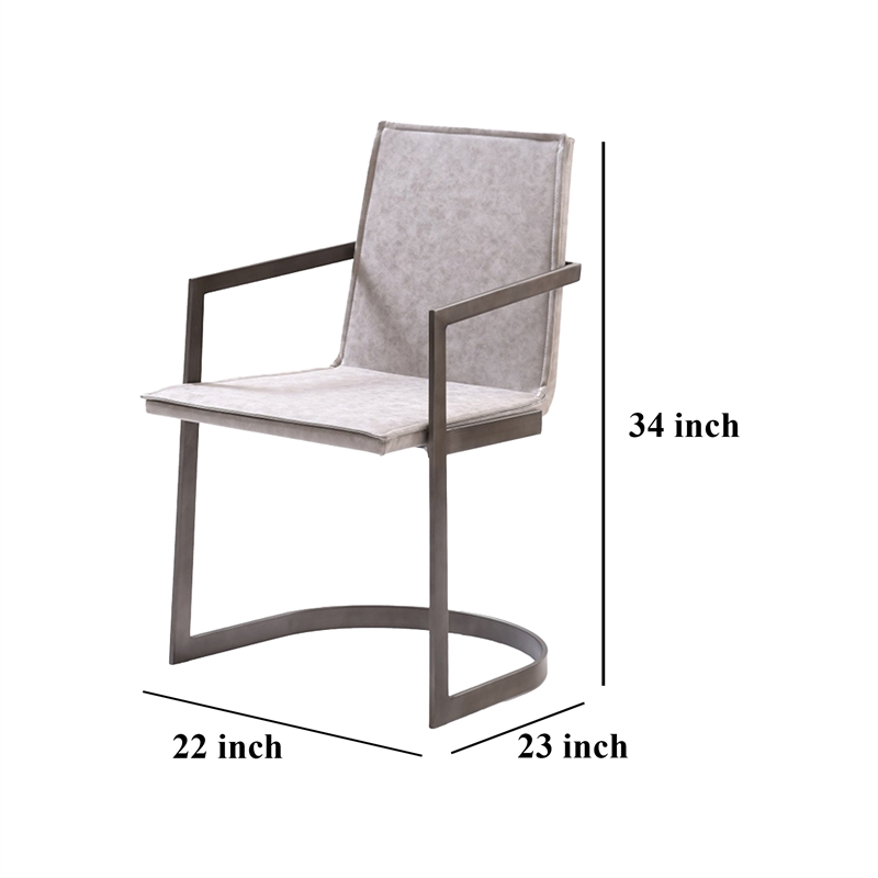 Benjara Jegy Dining Chair- Padded Washed Gray Faux Leather- Cantilever Base