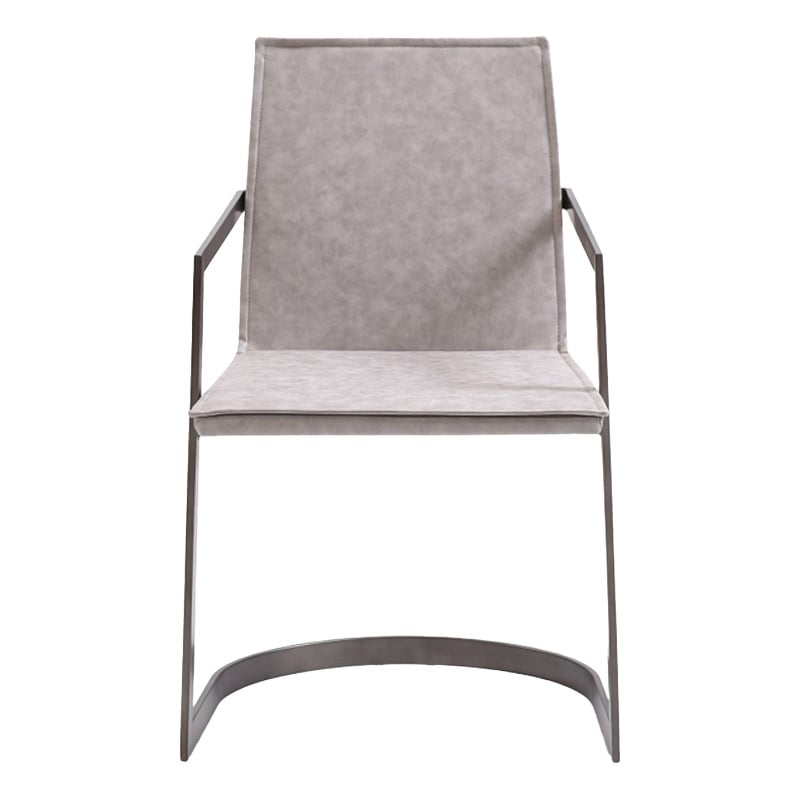 Benjara Jegy Dining Chair- Padded Washed Gray Faux Leather- Cantilever Base