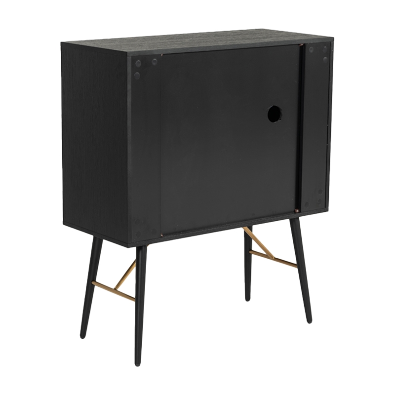 Benjara Belo Accent Buffet Sideboard- 6 Shelves- Gold Accent- Black- 42 Inch