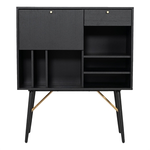 Benjara Belo Accent Buffet Sideboard- 6 Shelves- Gold Accent- Black- 42 Inch