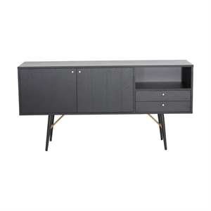 Benjara Belo Sideboard Buffet Console- 2 Drawers- Gold Accent- Black- 63 Inch