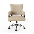 Benjara Lini Rolling Office Chair- Beige- Nailhead Trim- Swivel- Chrome Metal