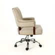 Benjara Lini Rolling Office Chair- Beige- Nailhead Trim- Swivel- Chrome Metal