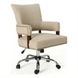 Benjara Lini Rolling Office Chair- Beige- Nailhead Trim- Swivel- Chrome Metal