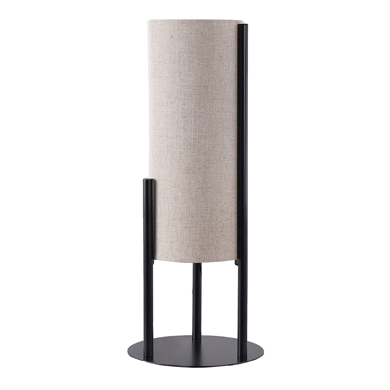 Benjara Modern Table Lamp- Upright Beige Linen Drum Shade- Black Metal 22 Inch