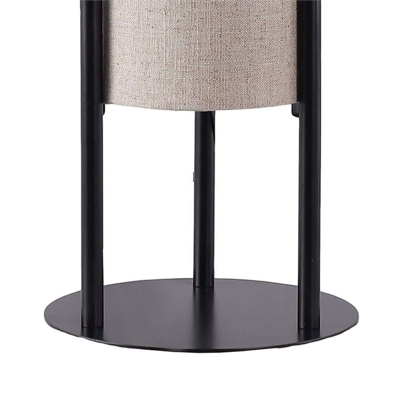 Benjara Modern Table Lamp- Upright Beige Linen Drum Shade- Black Metal 22 Inch