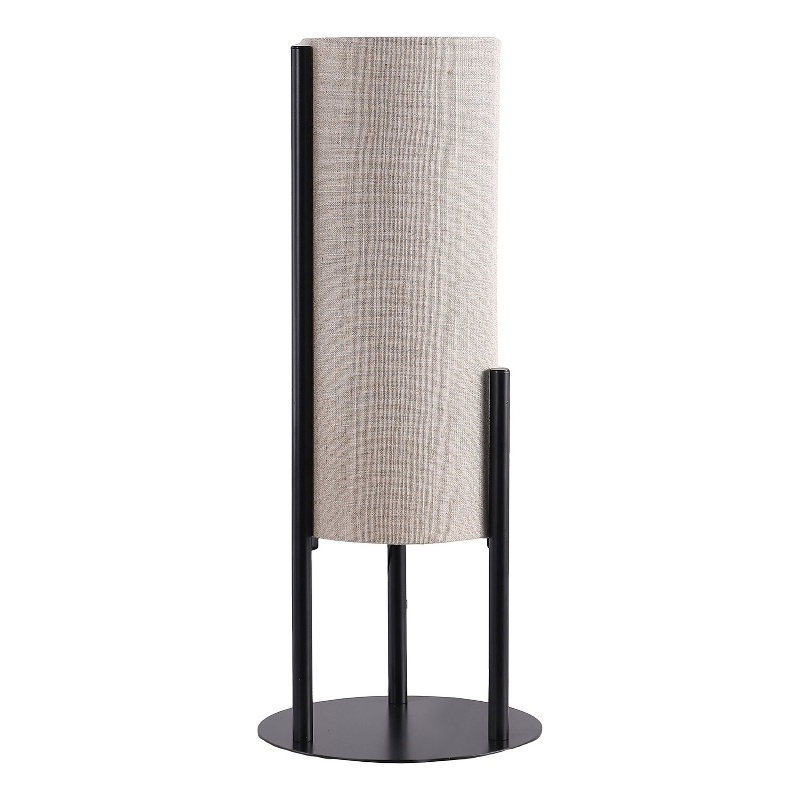 Benjara Modern Table Lamp- Upright Beige Linen Drum Shade- Black Metal 22 Inch