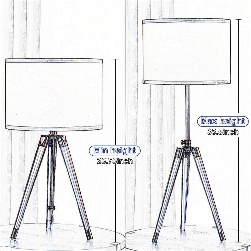 Benjara Kera Table Lamp- White Drum Shade- Brass Gold Tripod Base 39