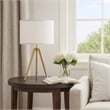 Benjara Kera Table Lamp- White Drum Shade- Brass Gold Tripod Base 39