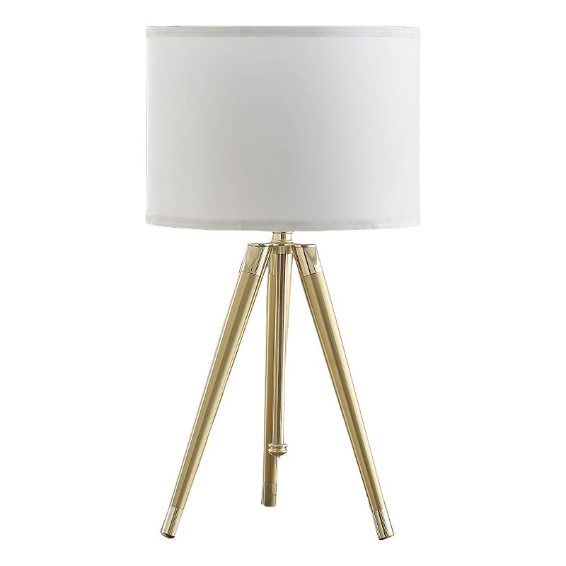 Benjara Kera Table Lamp- White Drum Shade- Brass Gold Tripod Base 39