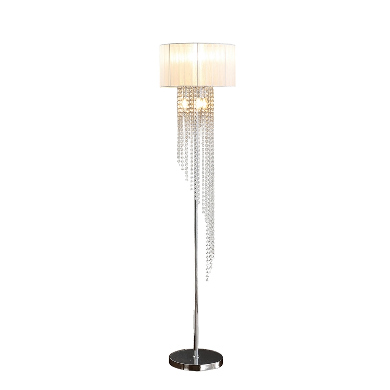 Benjara Mero Floor Lamp- Suspended Crystal Rain Chains- White Shade- 66