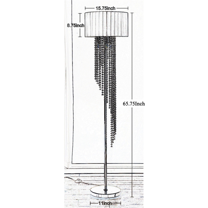 Benjara Mero Floor Lamp- Suspended Crystal Rain Chains- White Shade- 66