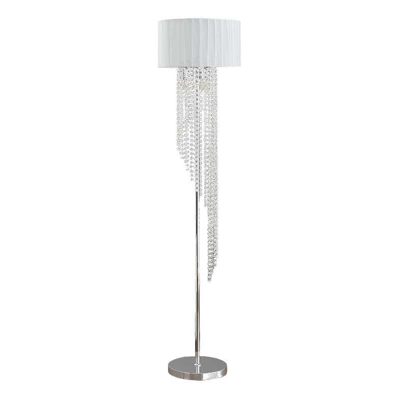 Benjara Mero Floor Lamp- Suspended Crystal Rain Chains- White Shade- 66