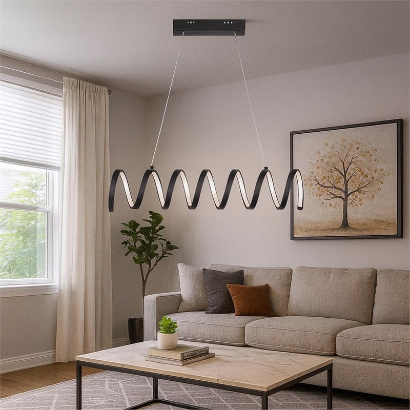 Benjara Modern Ceiling Pendant Light- Suspended Aluminum Spiral Loop- 23 Inch