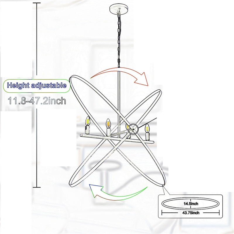 Benjara Modern Chandelier- 4 LED Light- Black Cross Band- Brass Metal 38 Inch