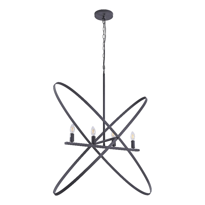 Benjara Modern Chandelier- 4 LED Light- Black Cross Band- Brass Metal 38 Inch