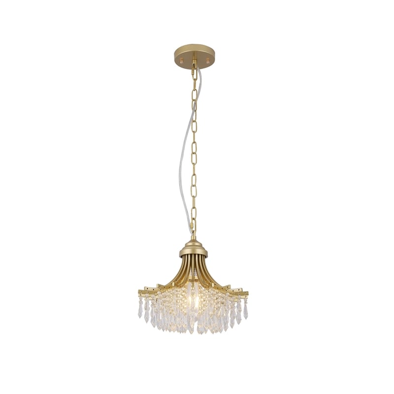 Benjara Accent Chandelier- Classic Crystal Inspired Cascade Gold Metal 12 Inch