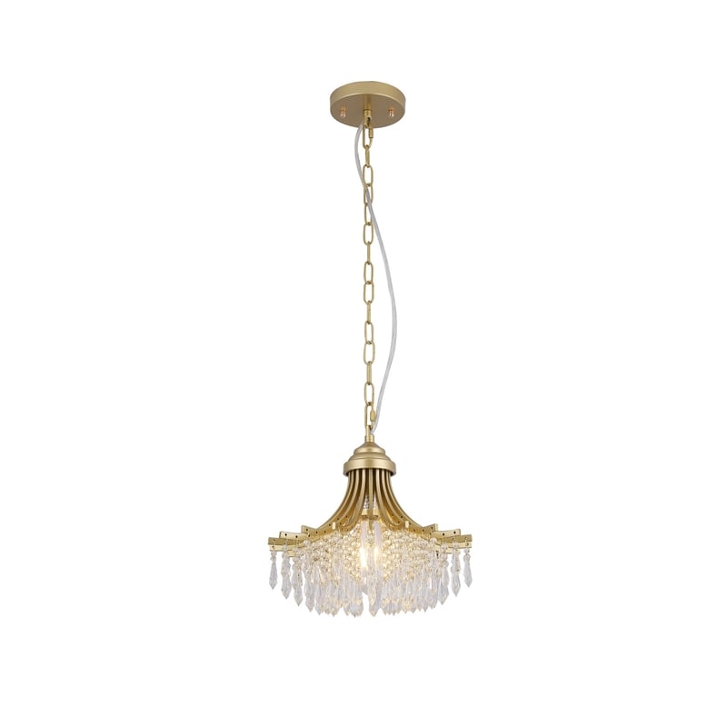 Benjara Accent Chandelier- Classic Crystal Inspired Cascade Gold Metal 12 Inch