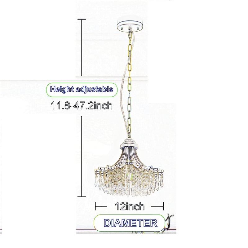Benjara Accent Chandelier- Classic Crystal Inspired Cascade Gold Metal 12 Inch