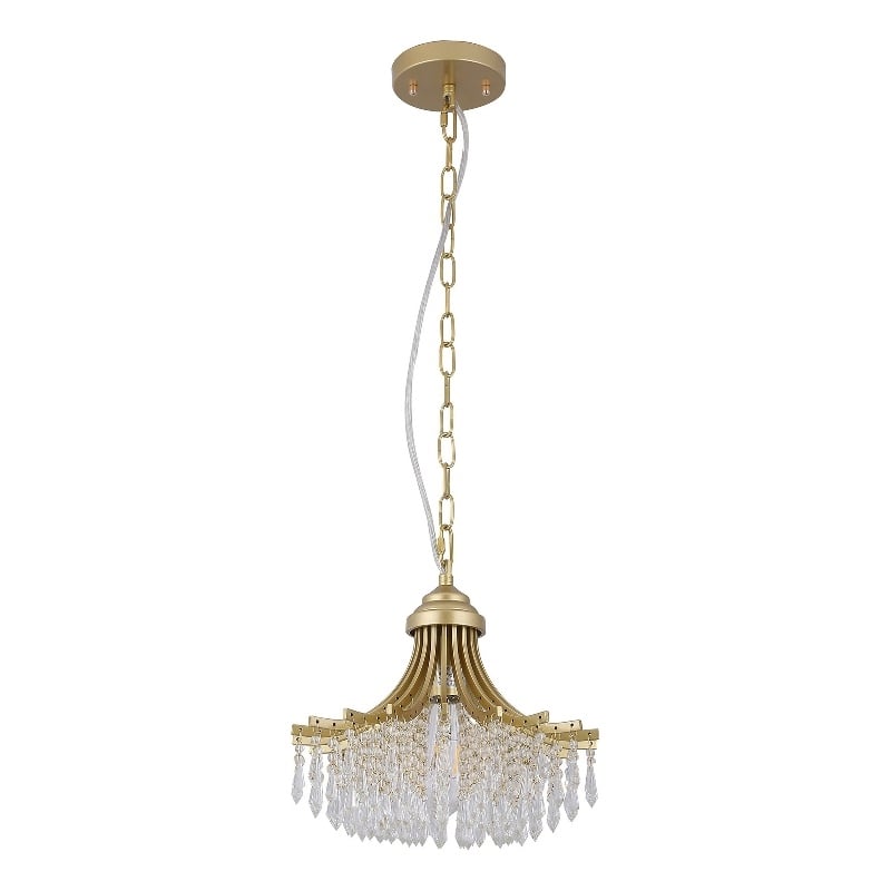 Benjara Accent Chandelier- Classic Crystal Inspired Cascade Gold Metal 12 Inch