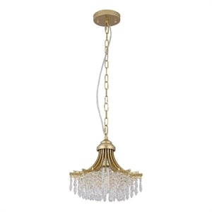 Benjara Accent Chandelier- Classic Crystal Inspired Cascade Gold Metal 12 Inch