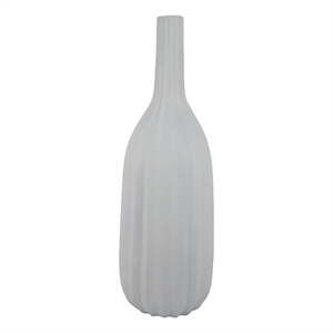 Benjara Rizie Vase with Ribbed Texture- 41&quot Contemporary White Polyresin