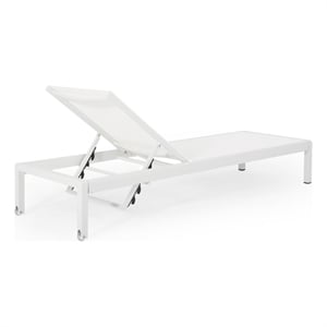 Benjara Kory Outdoor Lounge Chaise- 78&quot White Mesh Fabric and Aluminum