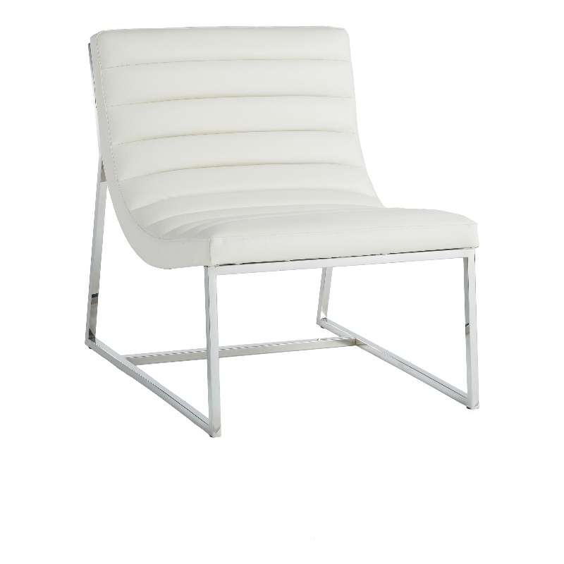 Benjara Roll Accent Side Chair- Chrome Stainless Steel- Plush White Leather
