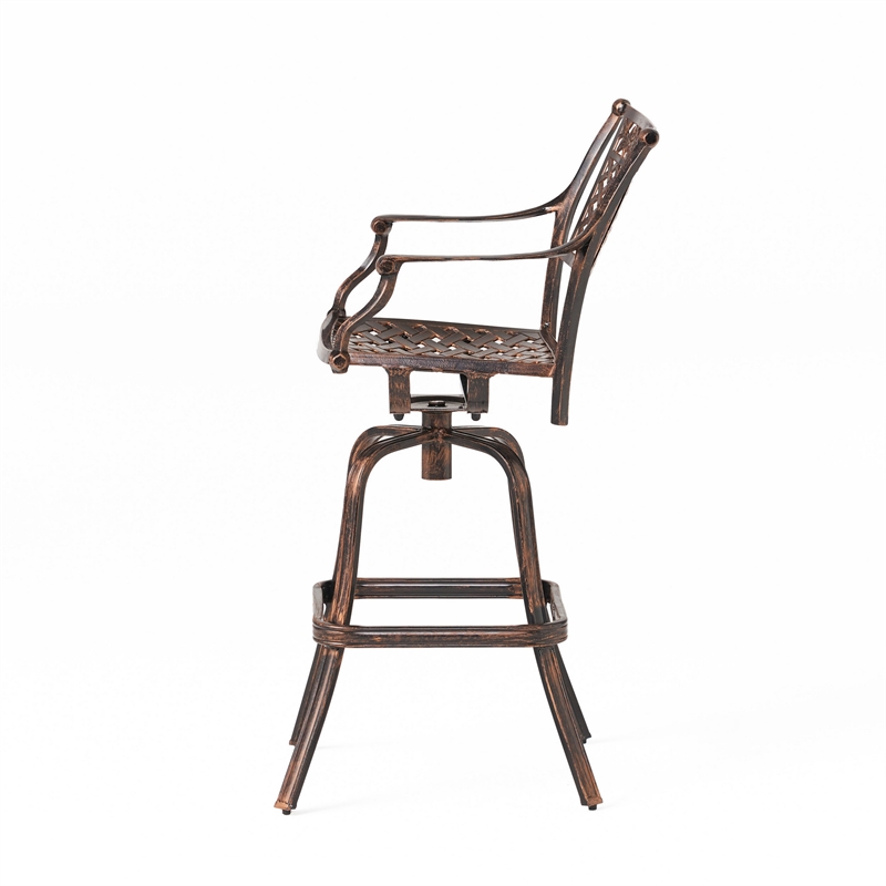 Benjara Kaven Outdoor Swivel Barstool Chair- Copper Brown Metal Lattice Design
