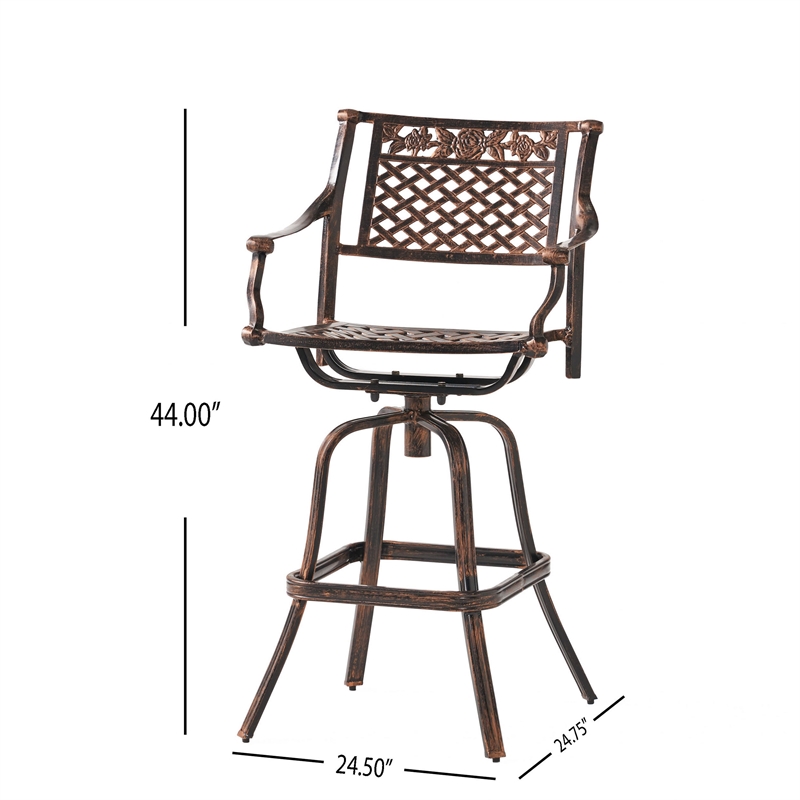 Benjara Kaven Outdoor Swivel Barstool Chair- Copper Brown Metal Lattice Design