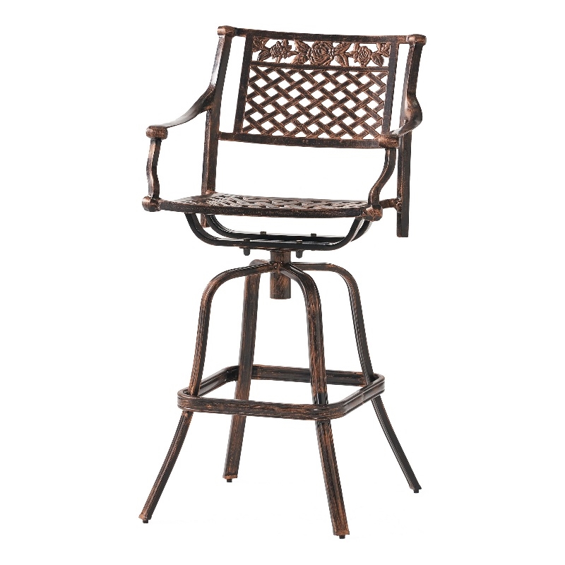 Benjara Kaven Outdoor Swivel Barstool Chair- Copper Brown Metal Lattice Design