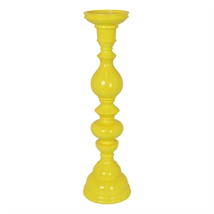 Benjara Naze Tabletop Candle Holder with Turned Accents- 23&quot Yellow Resin