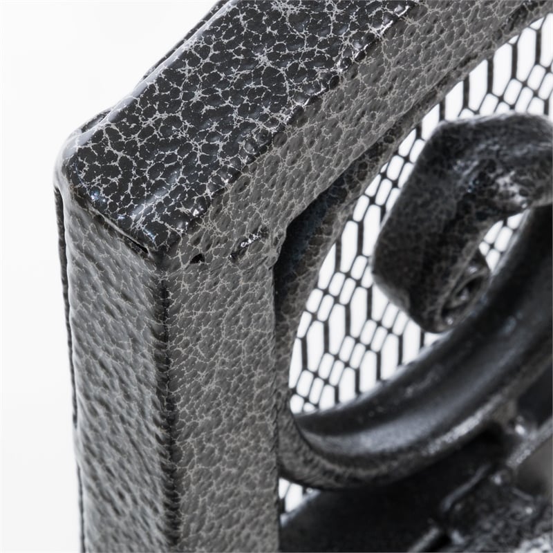 Benjara Fireplace Screen- Scrollwork Mesh Design- Iron w Black- Silver Finish