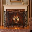 Benjara Fireplace Screen- Scrollwork Mesh Design- Iron w Black- Silver Finish