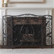 Benjara Fireplace Screen- Scrollwork Mesh Design- Iron w Black- Silver Finish