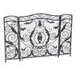 Benjara Fireplace Screen- Scrollwork Mesh Design- Iron w Black- Silver Finish