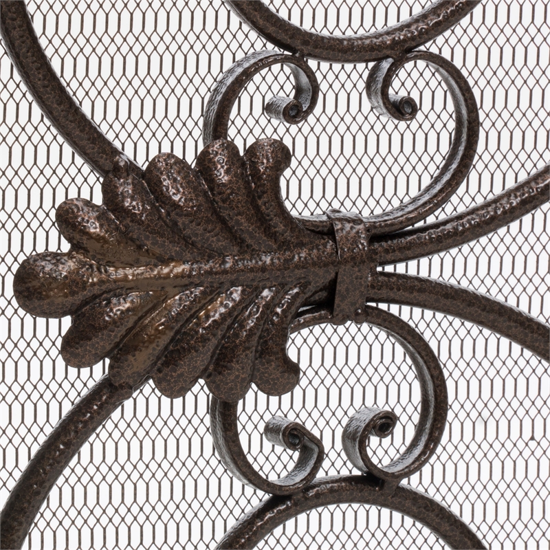 Benjara Fireplace Screen- Scrollwork Design- Iron- 45x35 Black- Gold Finish